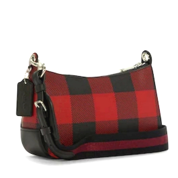 COACH JES BAGUETTE WITH BUFFALO PLAID PRINT RED & BLACK - Picture 2 of 5